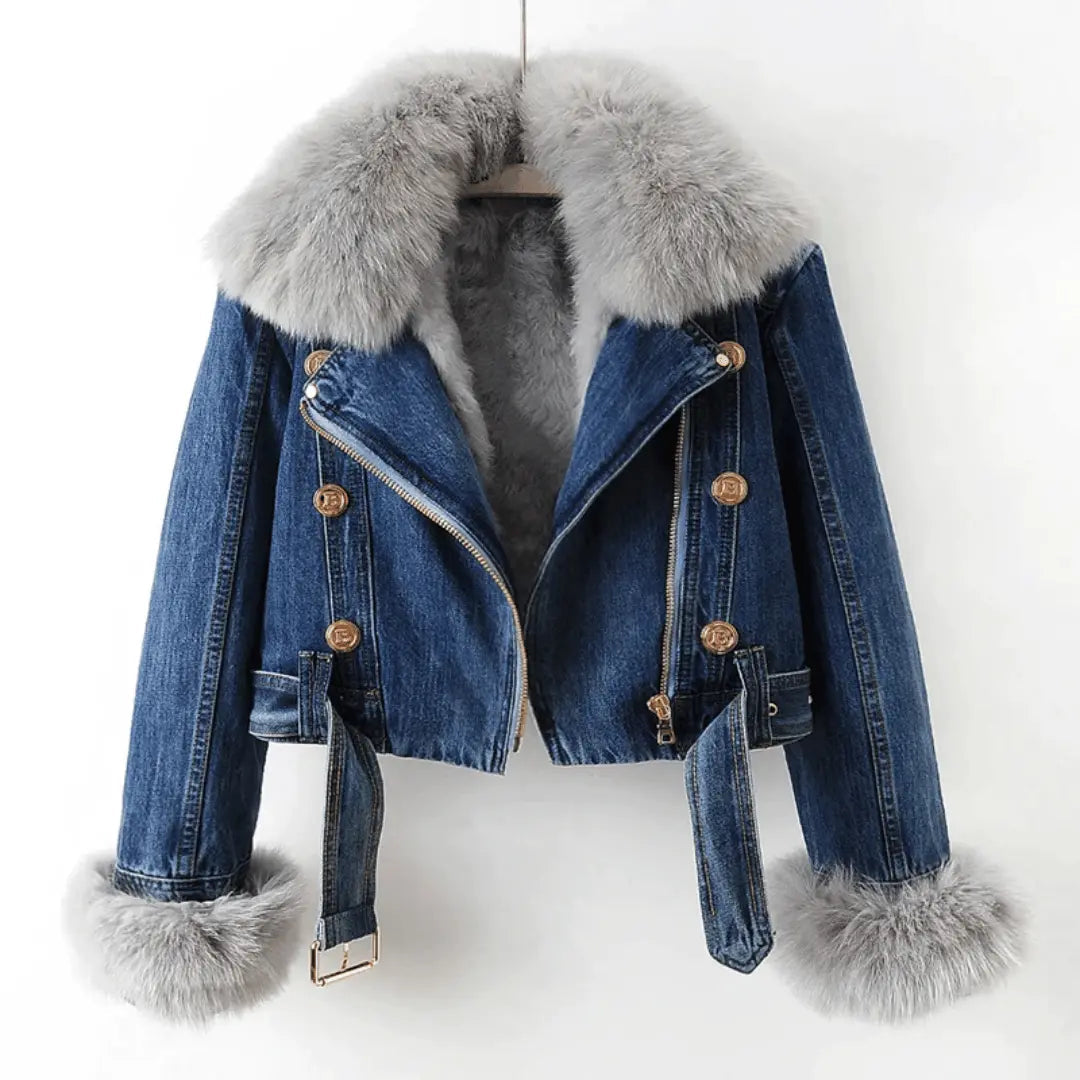 Mona Élégance Urbaine Veste Denim et Fourrure Doublure Ultrafine Confort Inégalé pour Hiver
