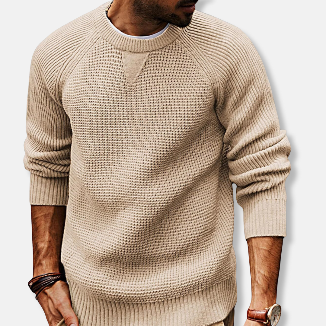 Sweatshirt Homme Col Rond Tricot Texture Avec Manches Raglan Longues Décontracté Automne Confort
