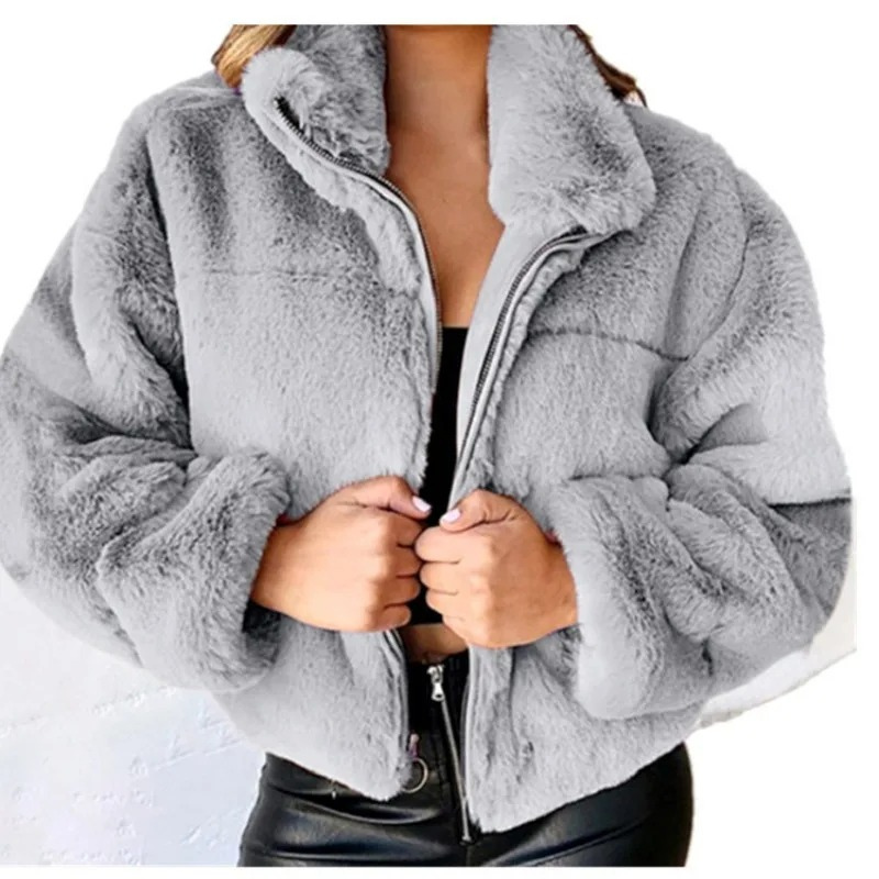Damen Teddy Fleece Jacke Carola: Warme Kurzjacke mit hohem Kragen, stylisch