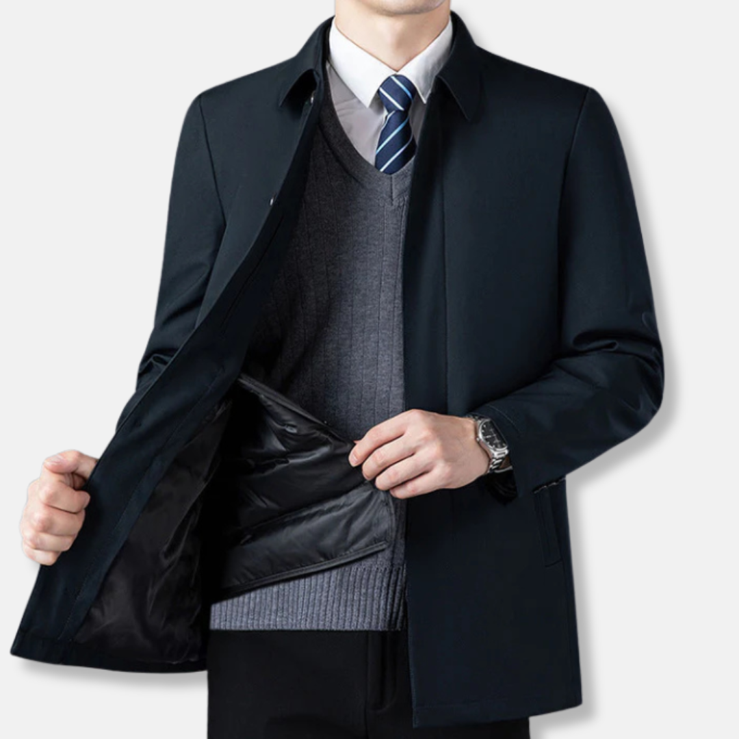 Blazer Homme Nordisk Flair Col Classique Coupe Ajustée Mi Longueur Mélange de Laine Bouton Devant
