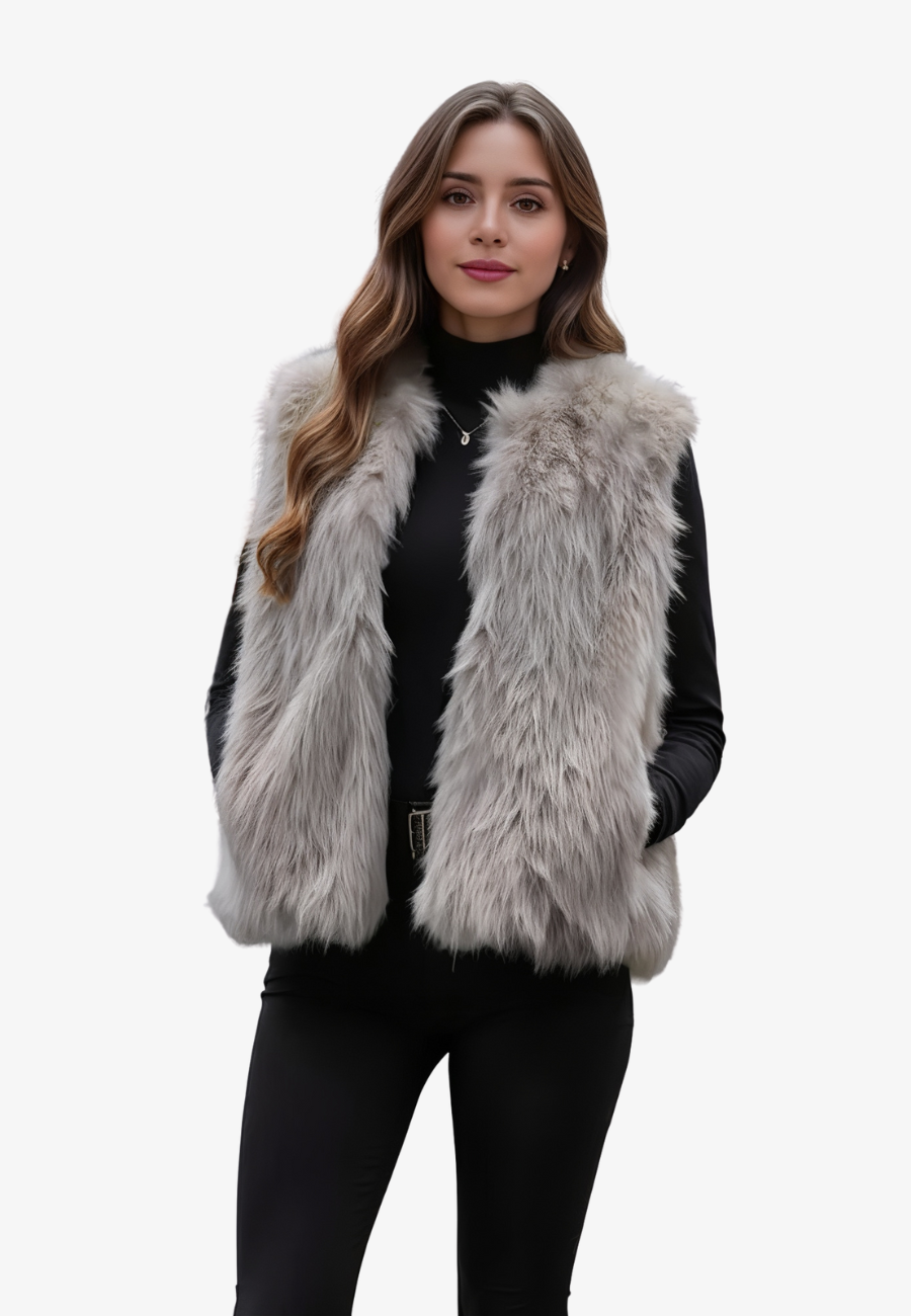 Gilet Sans Manches Femme En Fausse Fourrure Douce Avec Ouverture Devant Et Look Superposé Élégant Automne Hiver Amawinc