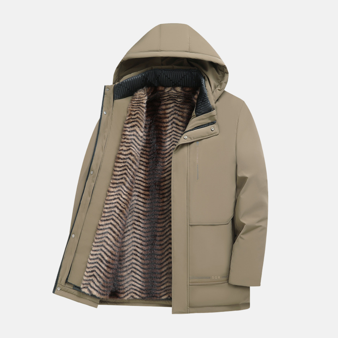 Manteau Parka Homme Capuche Résistant Aux Intempéries Avec Doublure Peluche Démontable Coupe Regular Pour Hiver