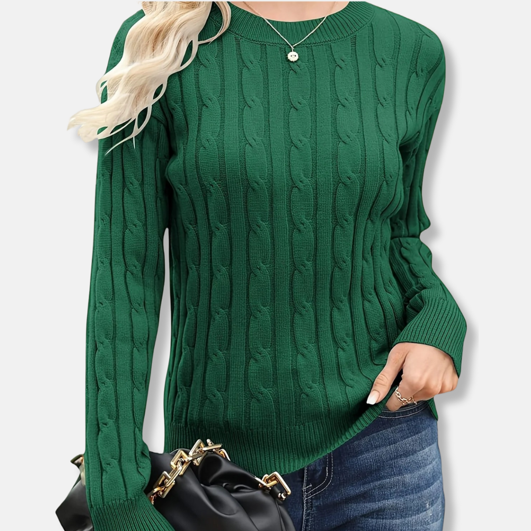 Pull Femme Maille Fine Col Rond Manches Longues Tricot Cable Coupe Décontractée Longueur Sur Les Hanches
