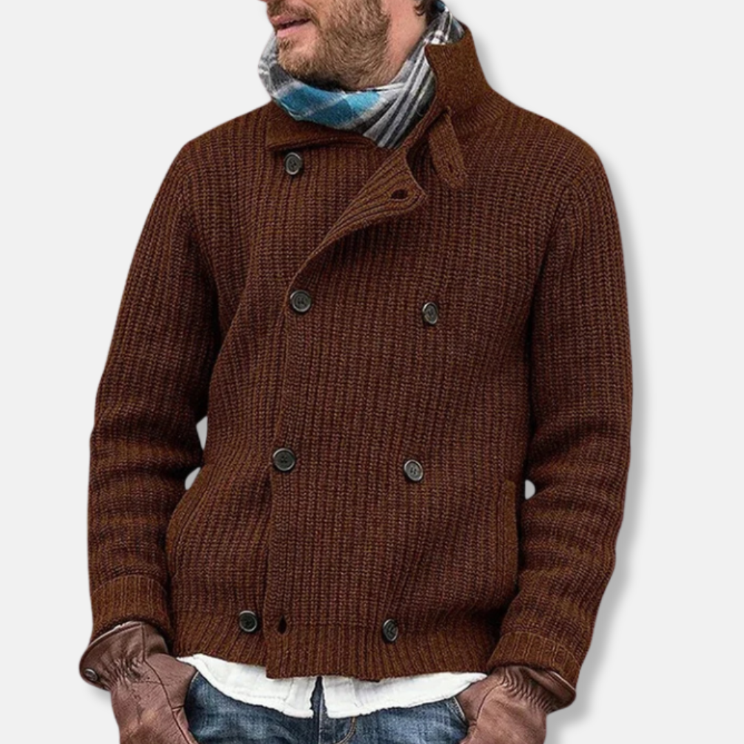 Veste Maille Mélange De Laine À Double Boutonnage Col Haut Pour Homme Amawinc Automne Hiver Coupe Décontractée