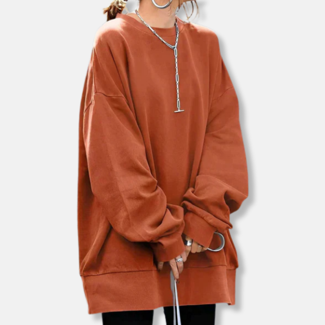 Sweat Femme En Maille Douce Avec Coupe Oversize Col Ras Du Cou Côtelé Longueur Tunique Pour Décontracté Sophistiqué