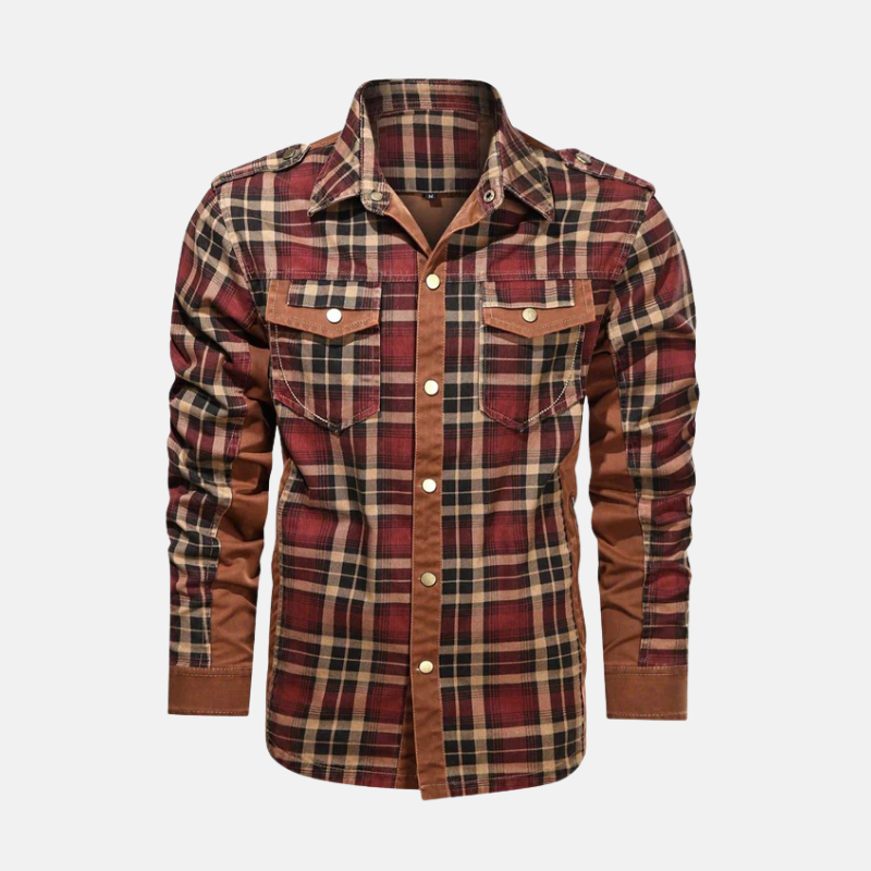 Chemise-Veste Pour Homme À Carreaux Tissée Longueur À La Hanche Avec Col Pointu Pour Look Smart Casual