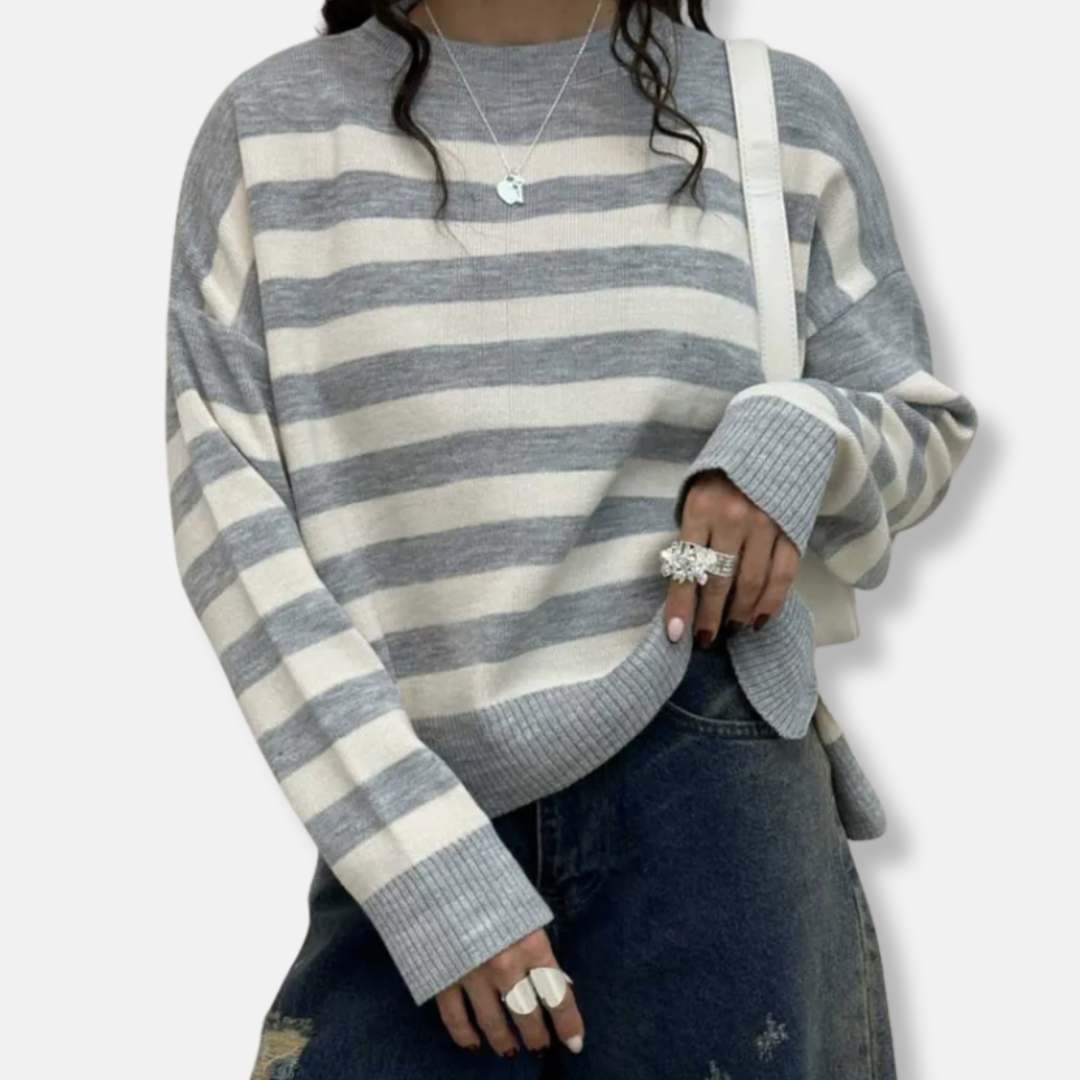 Pull En Maille Pour Femme À Rayures Coupe Ample Col Ras Du Cou Bord Cote Nordisk Flair