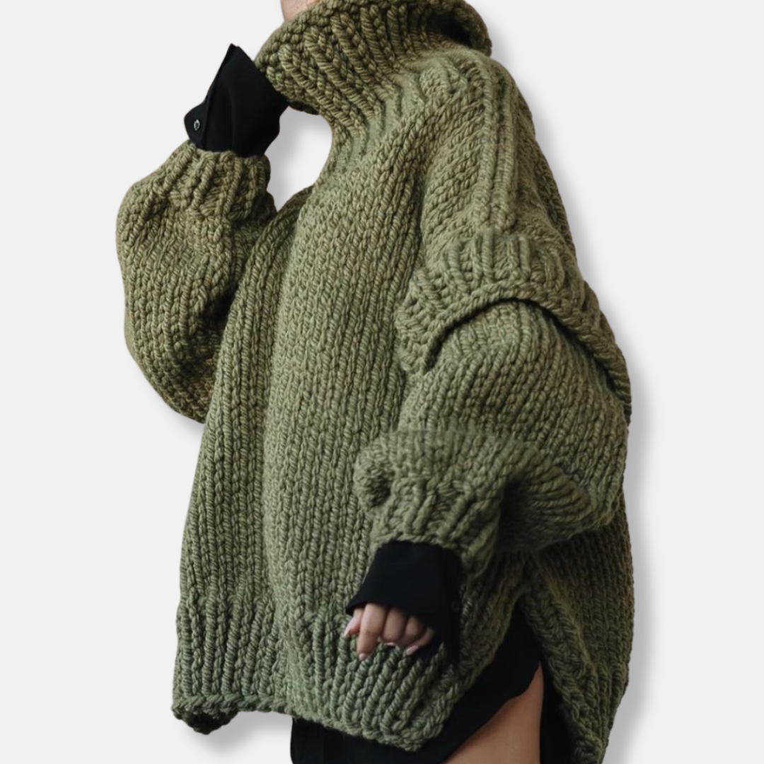 Amawinc Pull Oversize Femme En Maille Épaisse En Laine Avec Col Roulé Et Poignets Côtelés