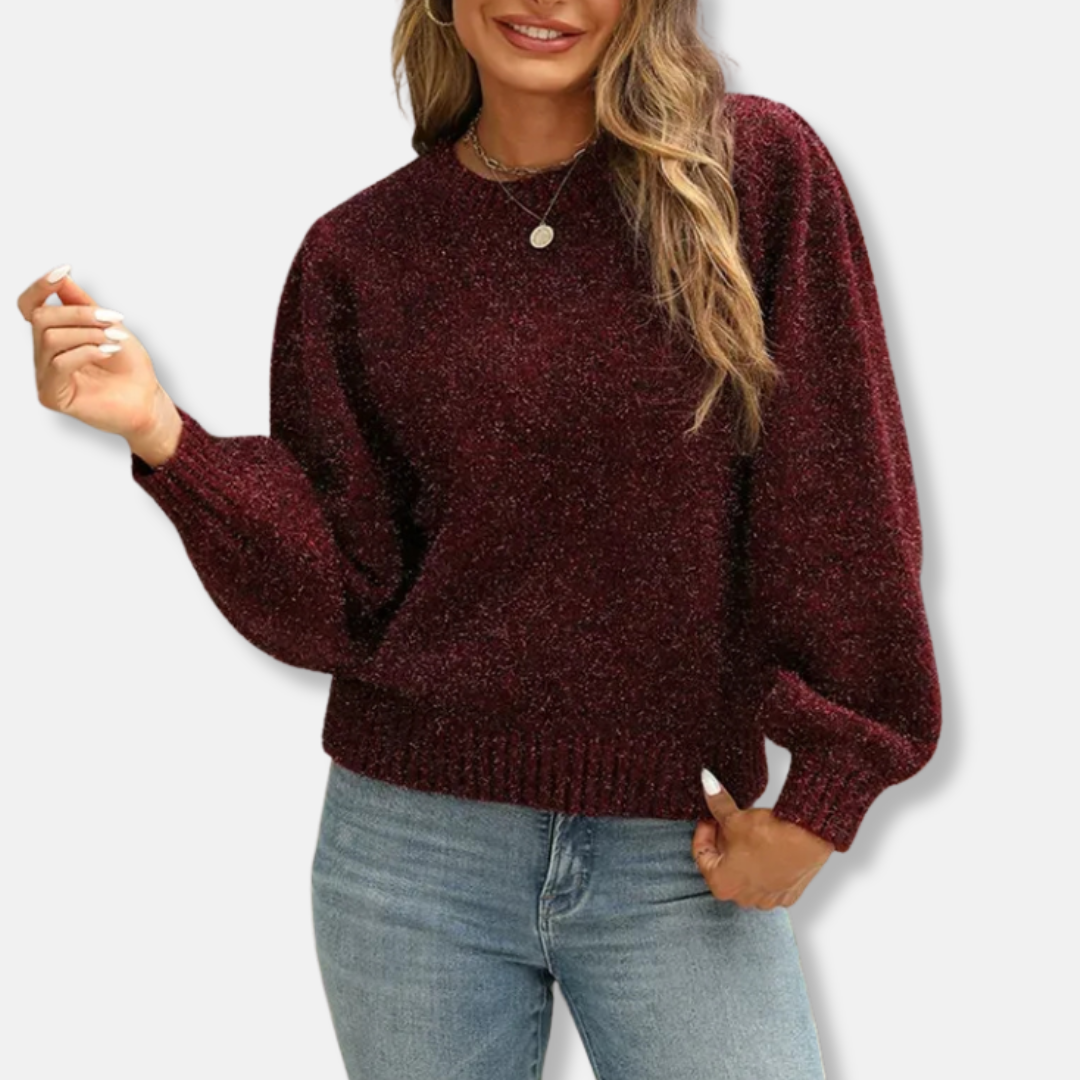 Sweatshirt Femme À Coupe Décontractée Tricot Pelucheux Manches Bouffantes Col Ras Du Cou Haut Décontracté Nordisk Flair