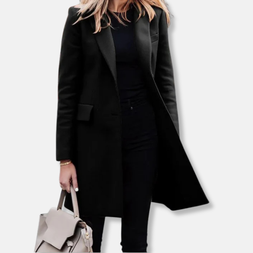 Manteau Longline Pour Femme Amawinc Coupe Tailorée Mélange Laine Revers à Cran Poches à Rabat