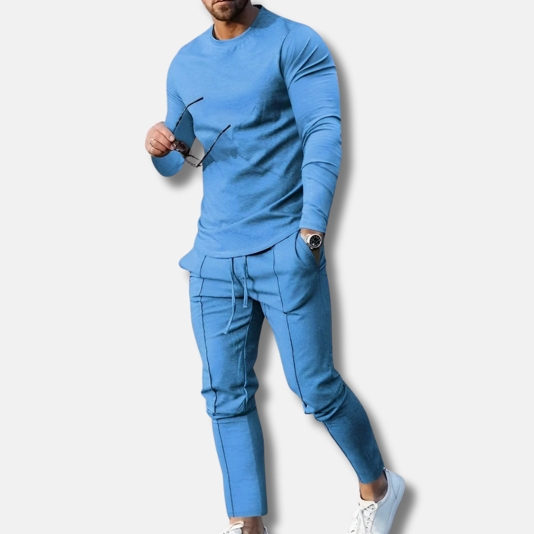 Ensemble Survêtement Deux Pièces Pour Homme Coupe Slim Coton Mélangé Respirant Pantalon à Cordon Confort Quotidien
