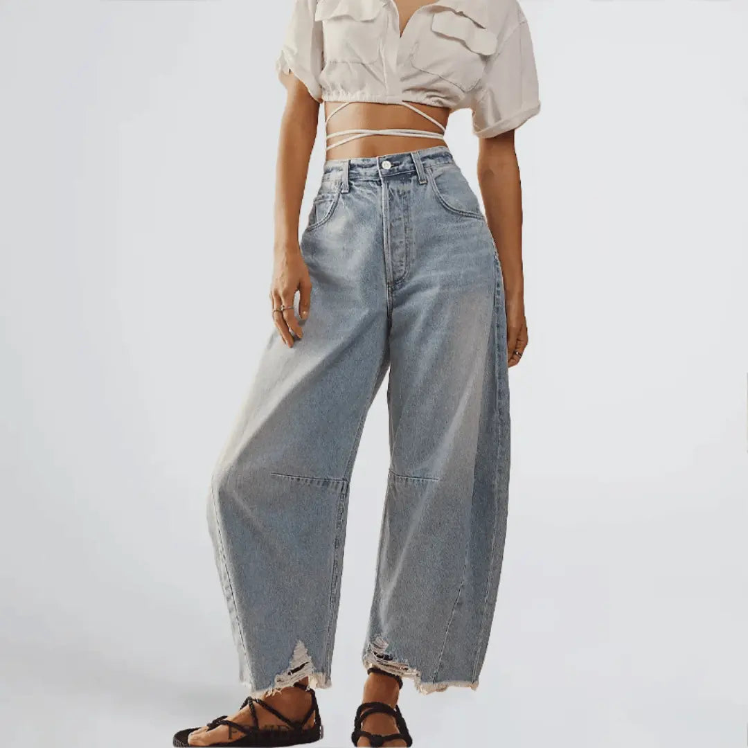 Jean Denim Vintage À Jambe Large Taille Haute Avec Détails Usés Zoe-Taylor Pour Femme