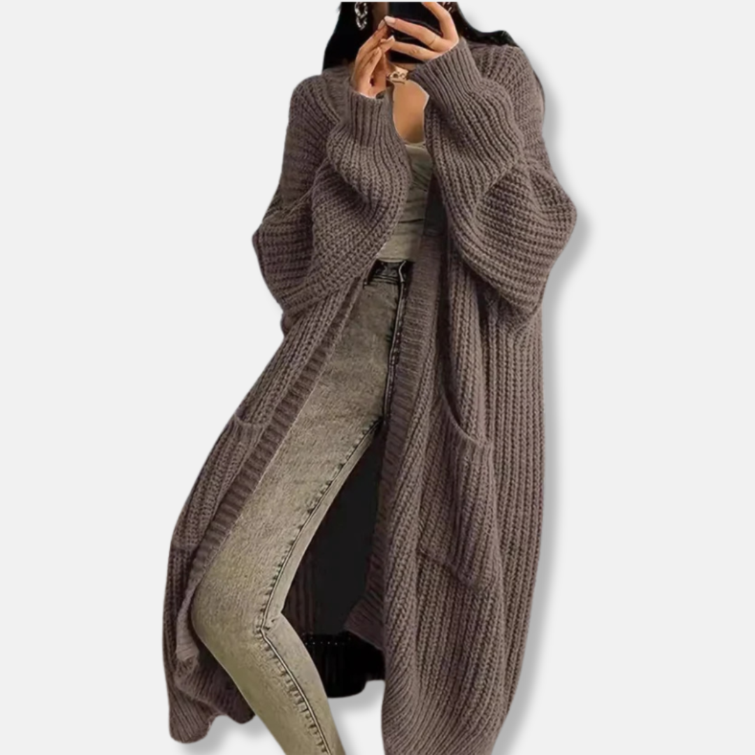Amawinc Cardigan Femme Oversized À Maille Côtelée Longueur Maxi Ouvert Avec Poches