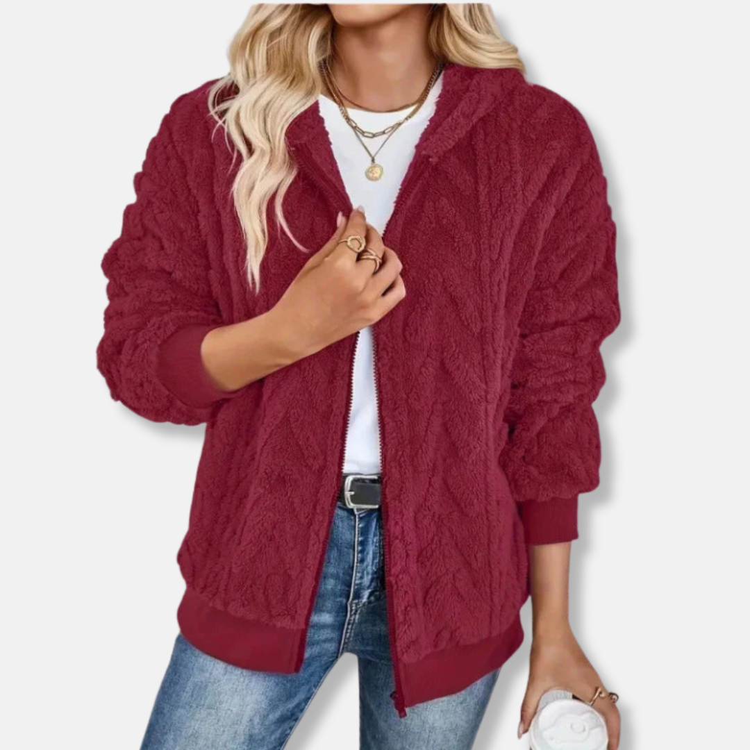 Veste À Capuche Pour Femmes En Maille Peluche Douce Coupe Oversize Décontractée Zip Complet Poignets Côtelés