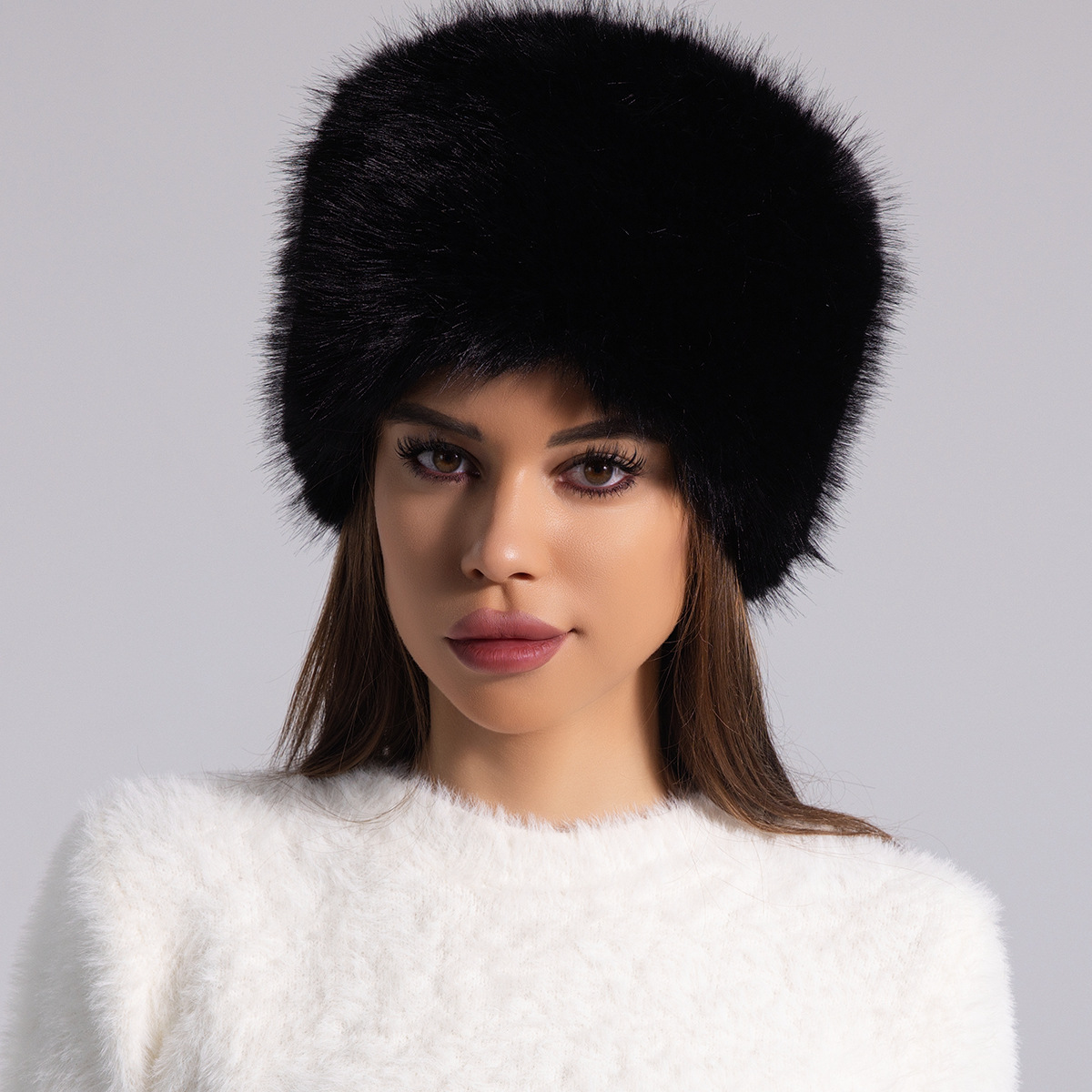 Chapeau Rond En Fourrure Pour Femme Rosie, Couverture Totale Et Style Élégant Pour L'Hiver