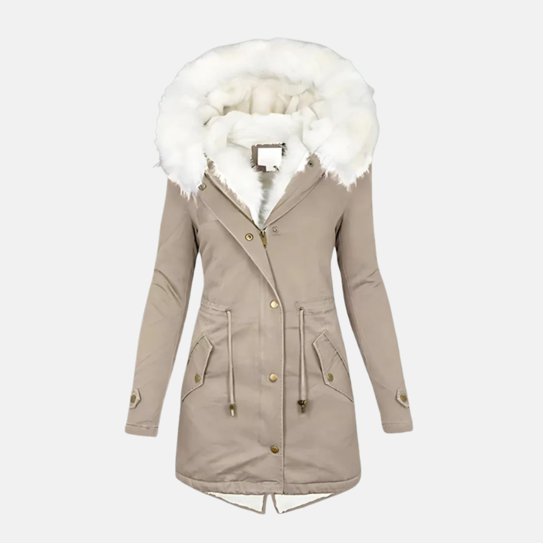 Parka Femme Nordisk Flair Coupe Slim Capuche Bordée Fausse Fourrure Résistante À L Eau Mi Longue