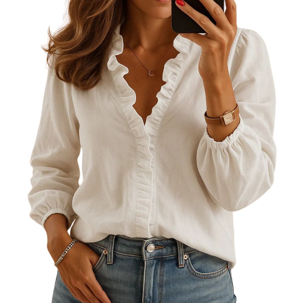 Blouse Élégante à Fronces pour Femmes Amawinc en Coton Polyester Doux et Confortable