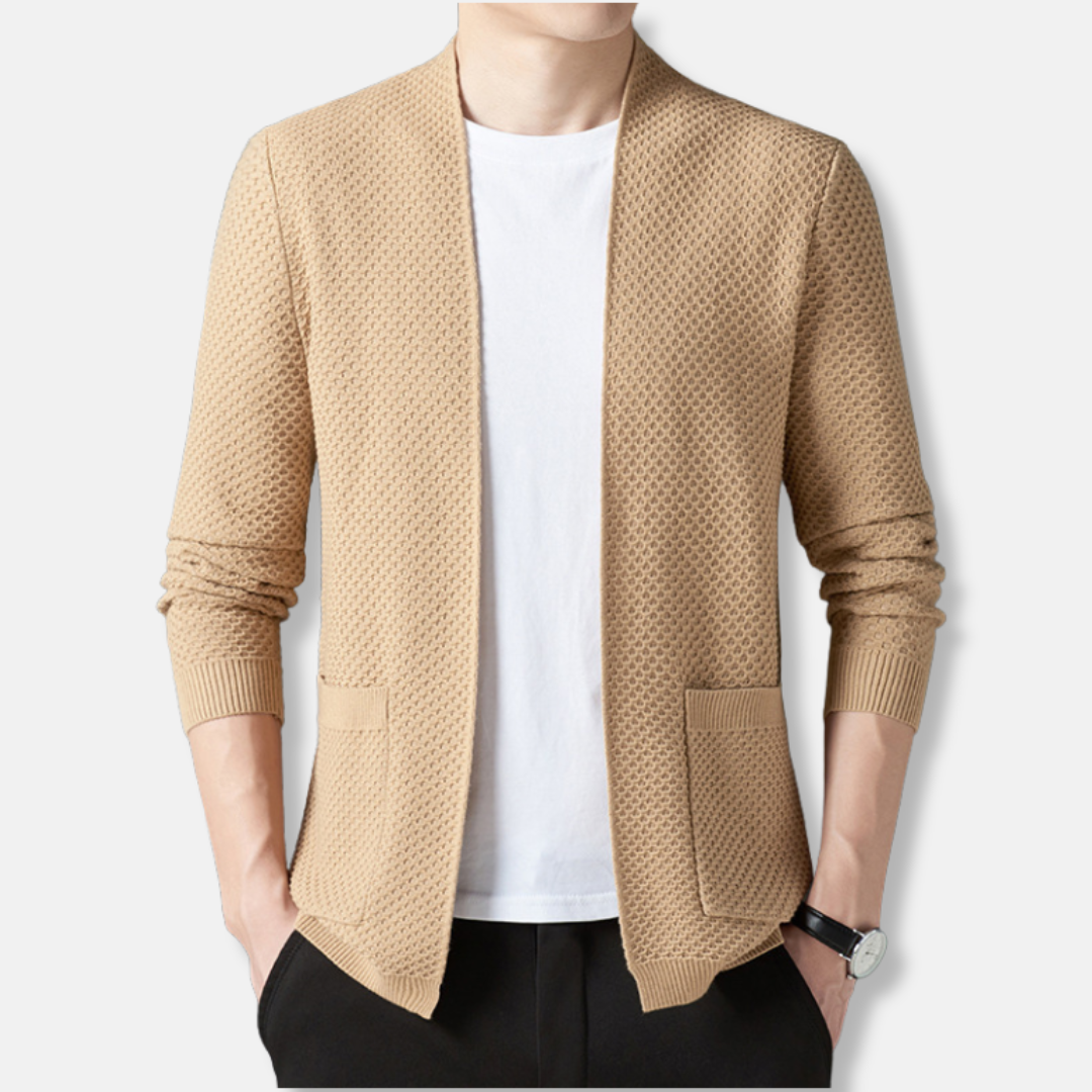Cardigan En Maille Pour Homme Ouverture Frontale Texture Gaufre Coupe Décontractée Longueur À La Hanche Idéal Pour Automne