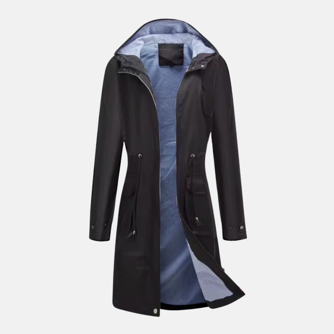 Nordisk-Flair Veste Longue À Capuche Imperméable Pour Femme Avec Taille Ajustable Fermeture Éclair Poches À Rabat