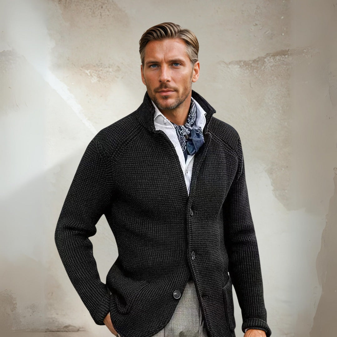 Gilet Homme En Mélange De Laine Coupe Ajustée Bouton Col Haut Pour Style Habillé Décontracté