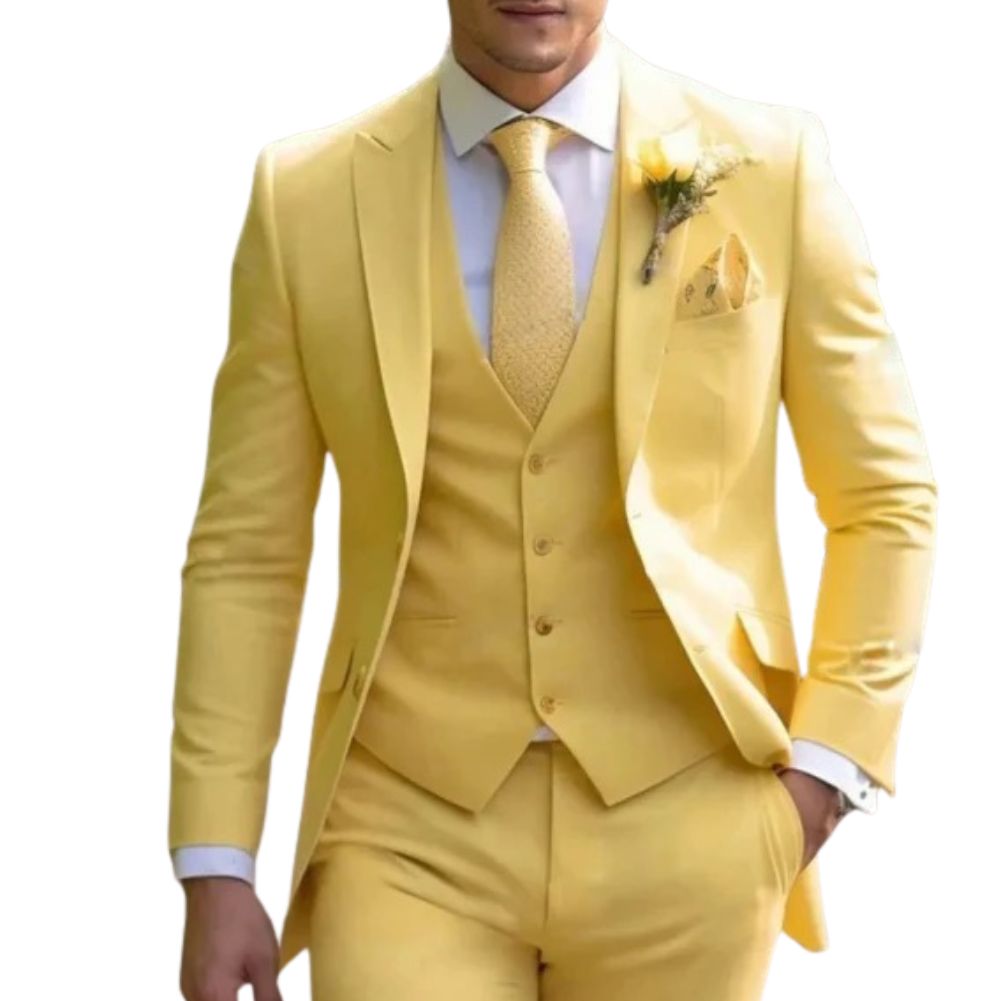 Costume Trois Pièces Slim Fit Pour Homme Pour Mariage Soirée Et Affaires Noir Cravate Élégant