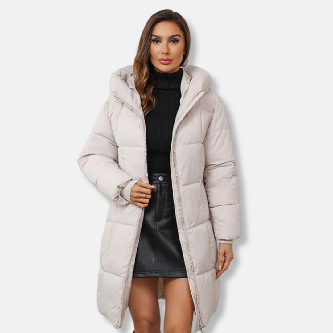 Amawinc Manteau à Capuche Femme Slim Fit Longueur Midi Matelassé Rembourré Chaud Idéal Hiver Élégant