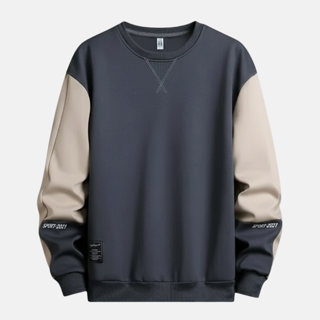 Sweatshirt Homme Coupe Décontractée Raglan Deux Tons Avec Bord Côtelé En Mélange Coton Doux Pour Tous Les Jours