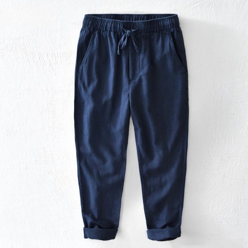 Pantalon Zalen En Mélange Coton Lin Léger Avec Ceinture Élastique À Cordon Pour Été
