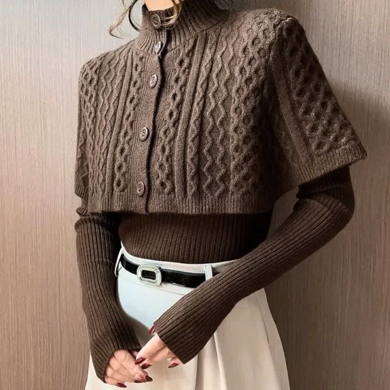 Ensemble Deux Pièces Tricoté En Maille Texturée Pour L Hiver Avec Chaleur Douce Et Polyvalent Pour Les Couches