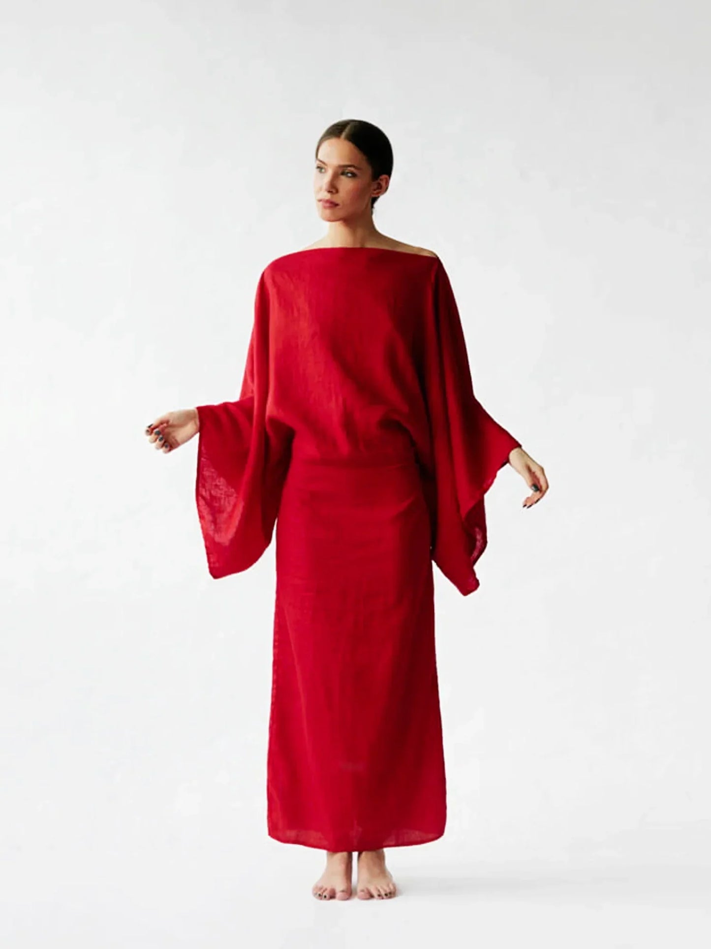 Robe Midi Kimono Gianna Amawinc Minimaliste Fluide Polyvalente Pour Jour Et Soir Toutes Saisons