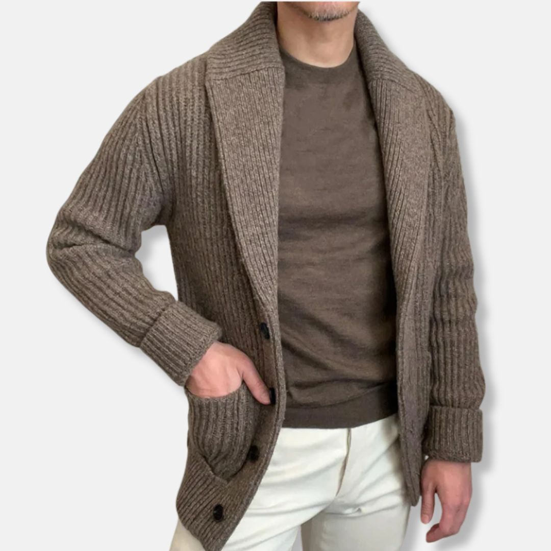 Amawinc Cardigan Homme En Mélange De Laine Coupe Décontractée Avec Col Châle Maille Côtelée Boutons Devant