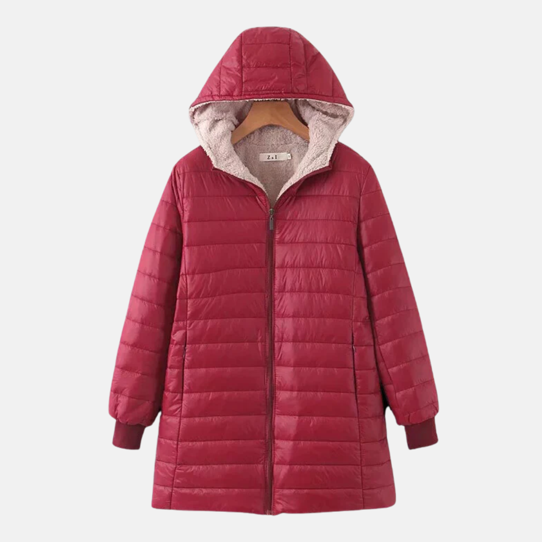 Manteau Matelassé Pour Femme Mi Long Capuche Doublé Polaire Poignets Cotes Isolé Pour Hiver Chaud