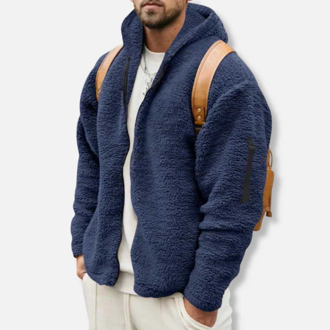 Sweat À Capuche Zippé Pour Homme En Sherpa Peluche Coupe Décontractée Poignets Côtelés Vêtement Casual Amawinc