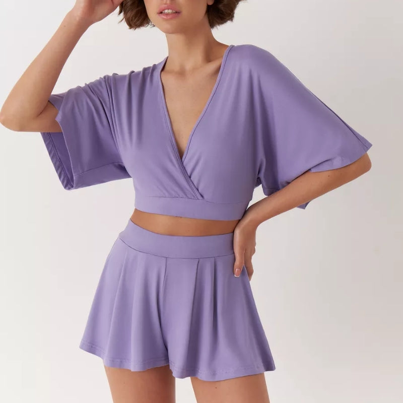 Ensemble Pyjama Deux Pièces Luvi Confort Doux Respirant avec Taille Elastique Tissu Léger pour Repos et Loisirs