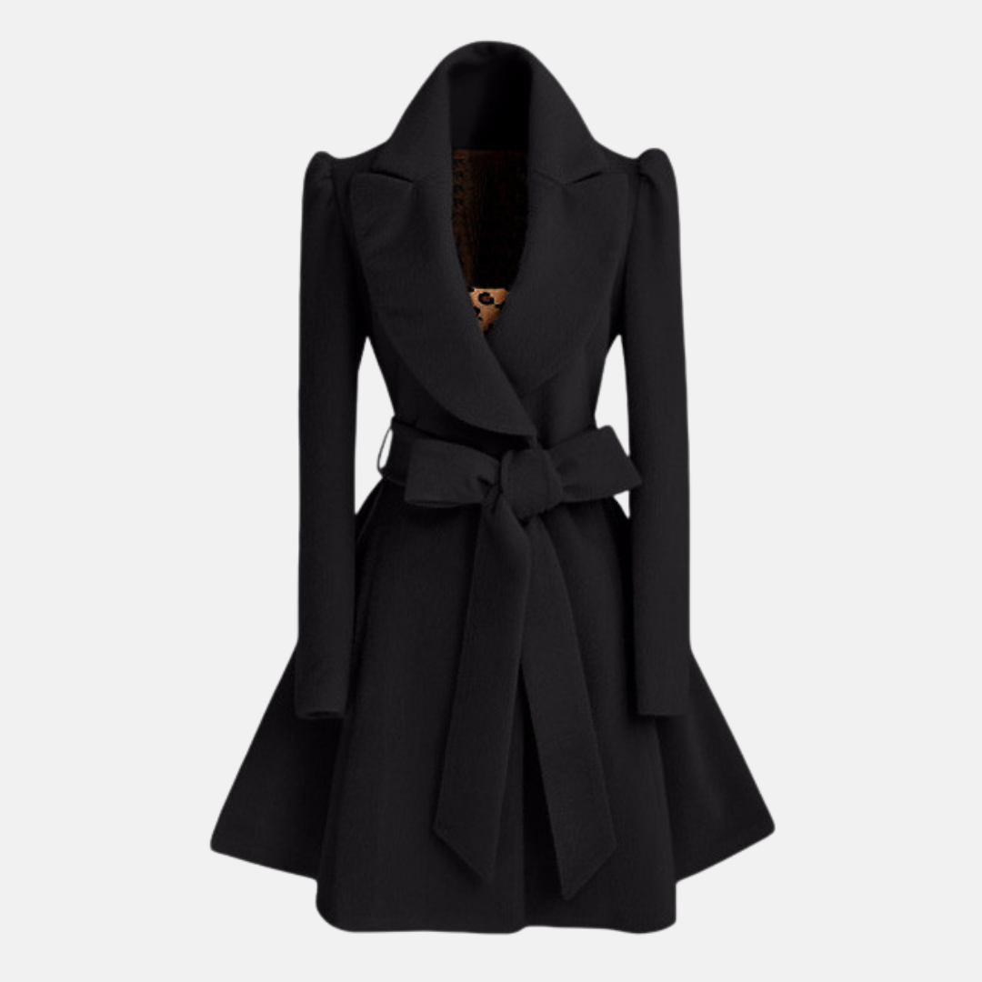 Manteau Femme Slim Fit Ceinture Avec Nœud Laine Mélangée Jupe Ligne A Manches Longues Élégant