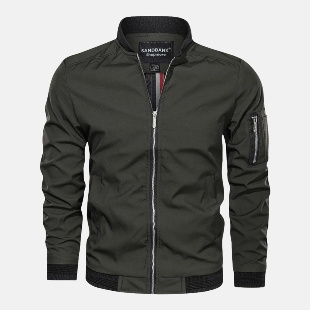 Veste Bomber Homme Coupe Régulière Résistante Au Vent Avec Bord Côtes Et Fermeture Éclair