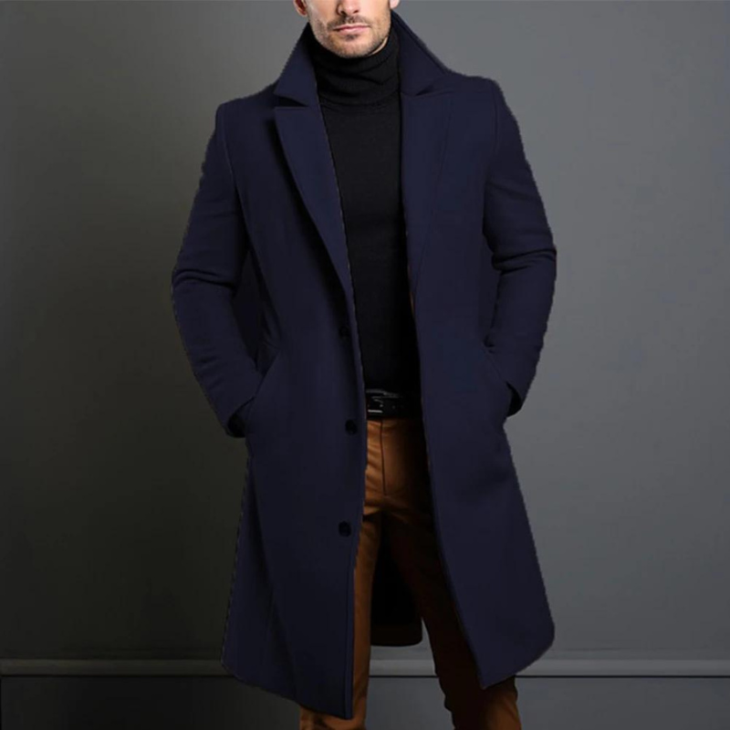 Manteau Homme en Laine Coupe Ajustée Longueur Genou Camel Col Classique Élégance Intemporelle Confort