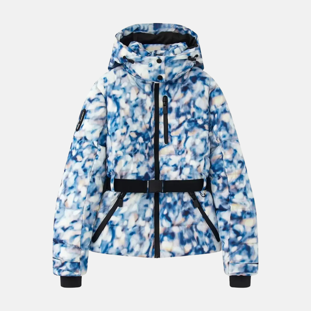 Veste de Ski Femme Doudoune Isolante Ceinturée Imperméable Capuche Poches Zippées