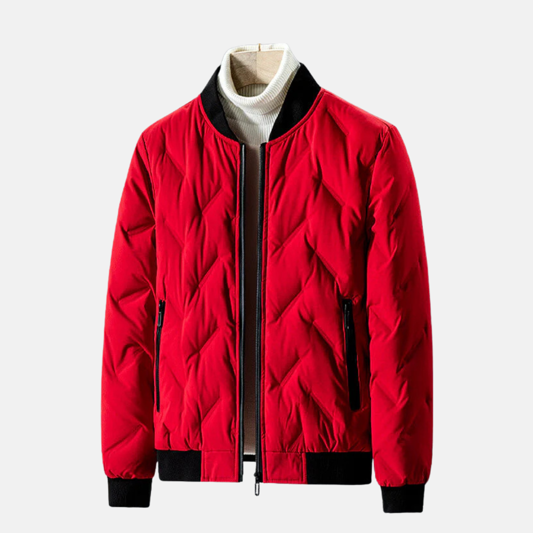 Veste Bomber Homme Matelassée Motif Chevron Col Et Poignets Côtelés Léger Pour Hiver