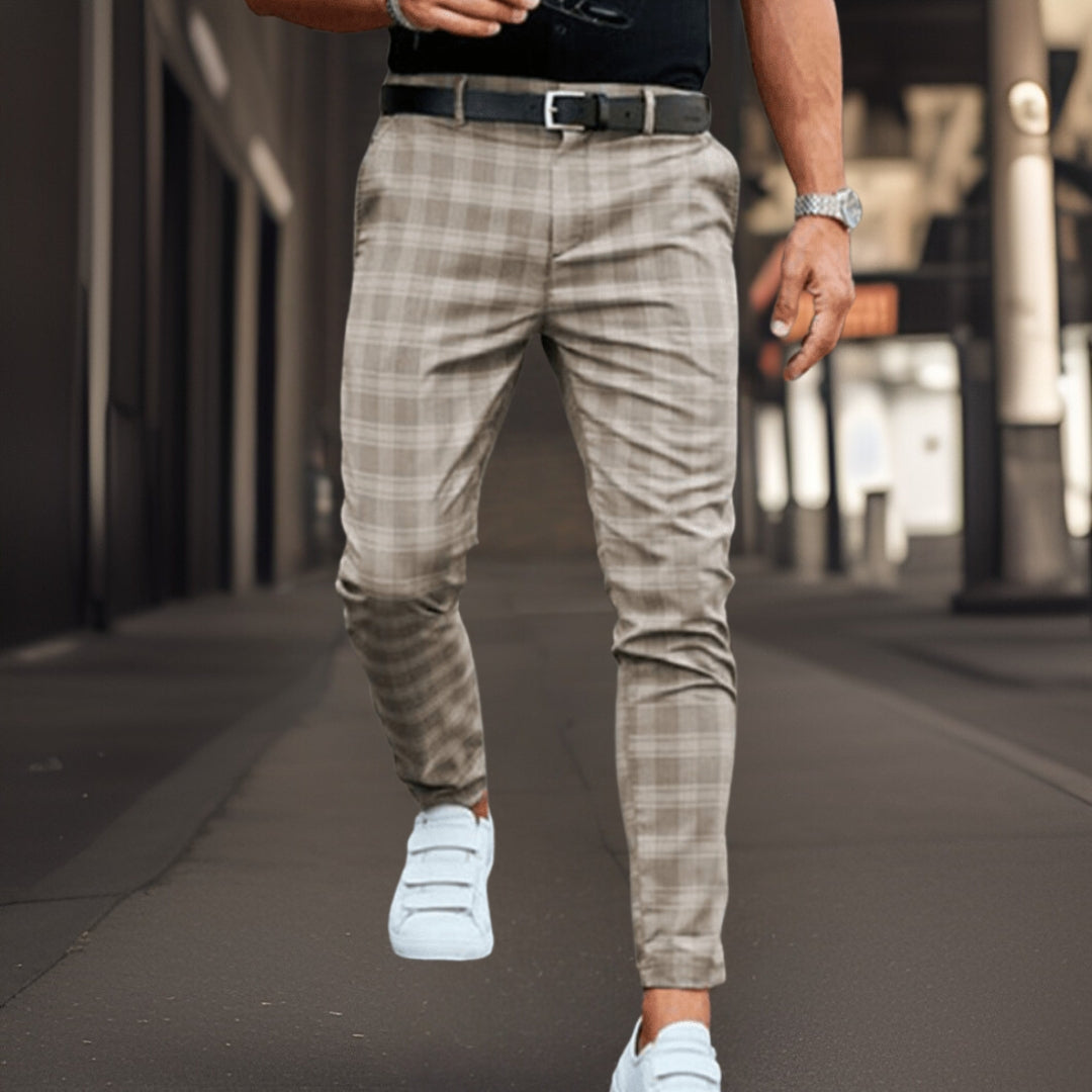 Amawinc Chinos Homme Slim Fit Respirant Mélange Longueur Totale À Carreaux Motif Nordique