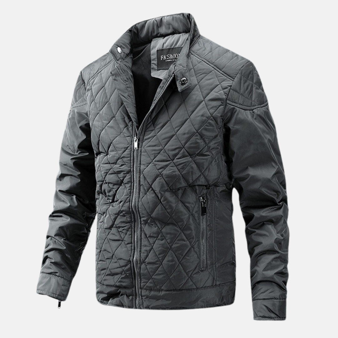 Manteau Homme En Mélange De Laine Avec Motif Quilté Diamant Coupe Slim Col Debout Amawinc