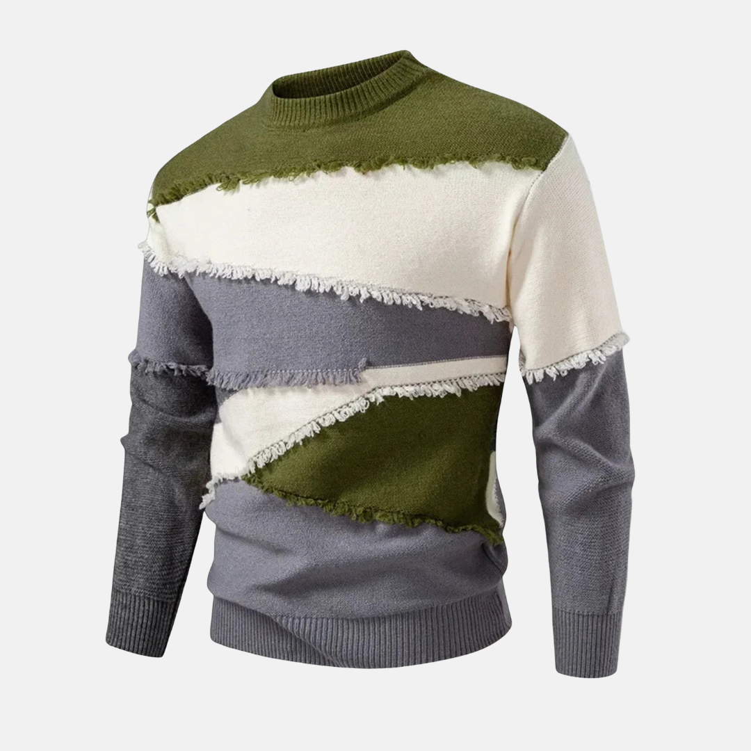 Pull Homme En Maille Mélangée Col Montant Colorblock Coupe Regular Pour Style Smart Casual