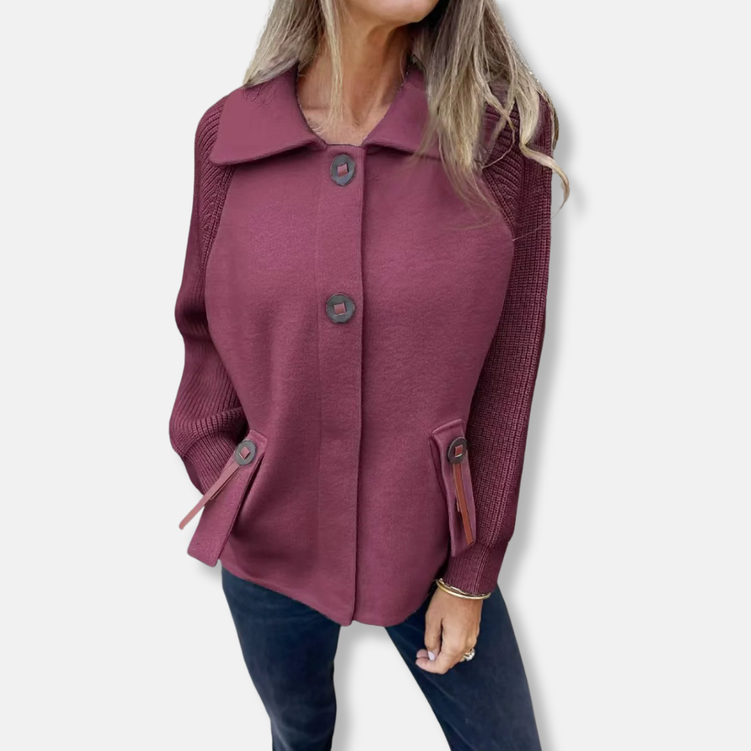 Amawinc Veste Femme Décontractée Avec Manches Maille Texturée Col À Revers Bouton Devant Polyvalente