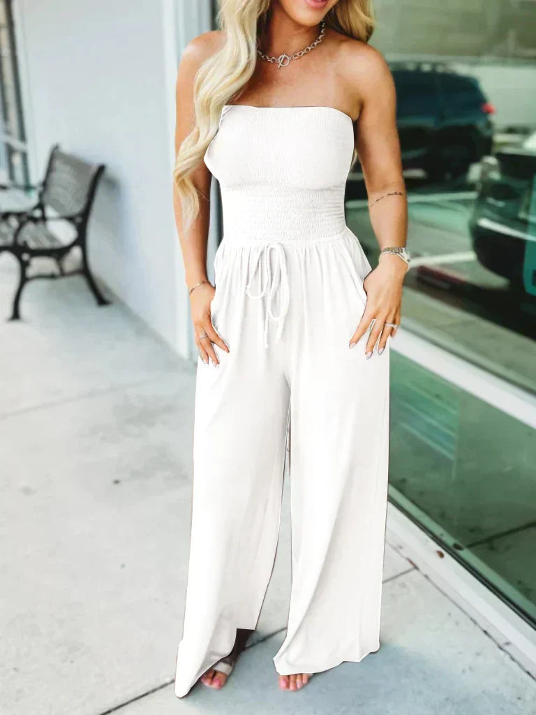 Combinaison Femme Amawinc Buste Smocké Taille Réglable Et Pantalon Large Légère Confortable