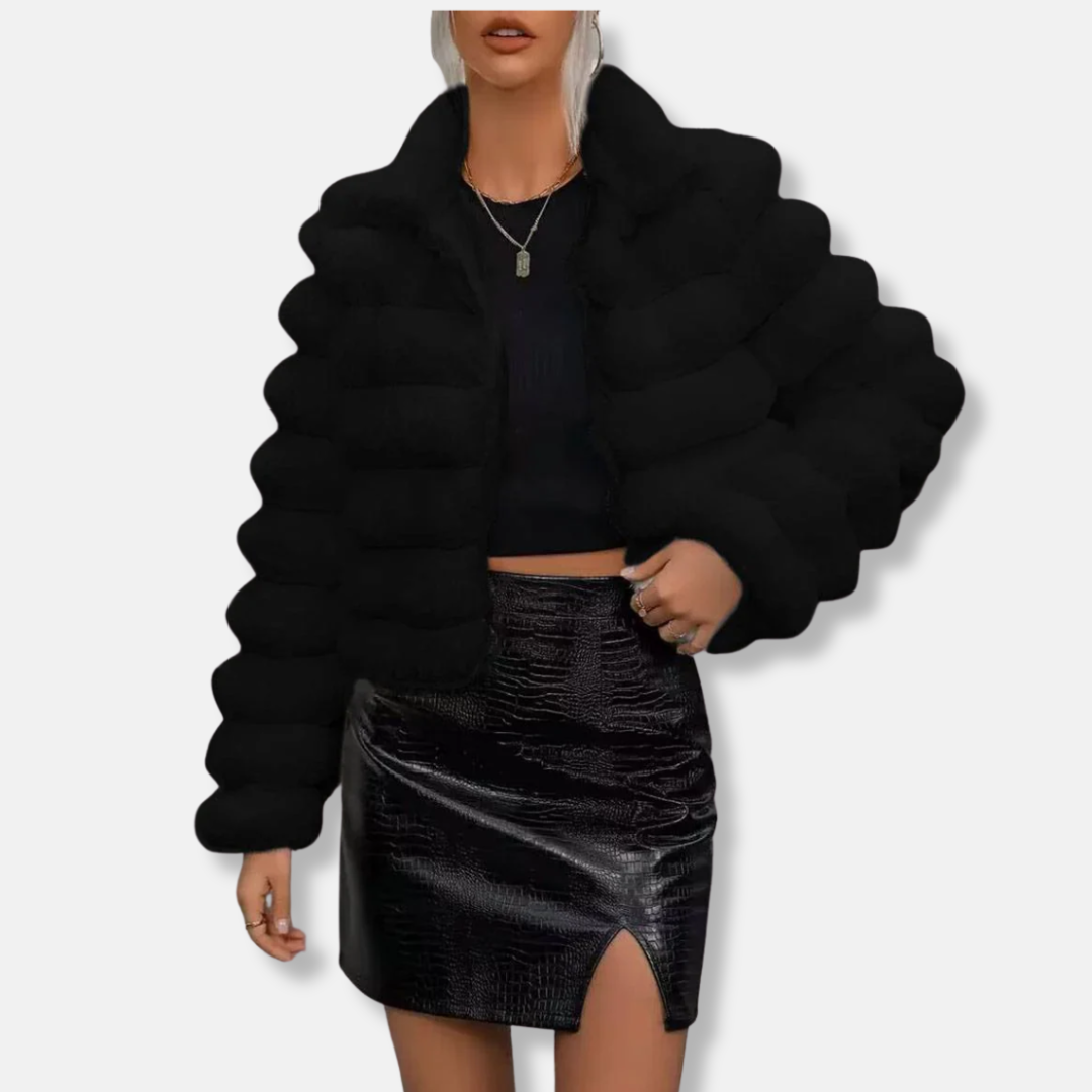 Veste Courte Femme En Fausse Fourrure Col Debout Manche Longue Pour Look Chic Hiver