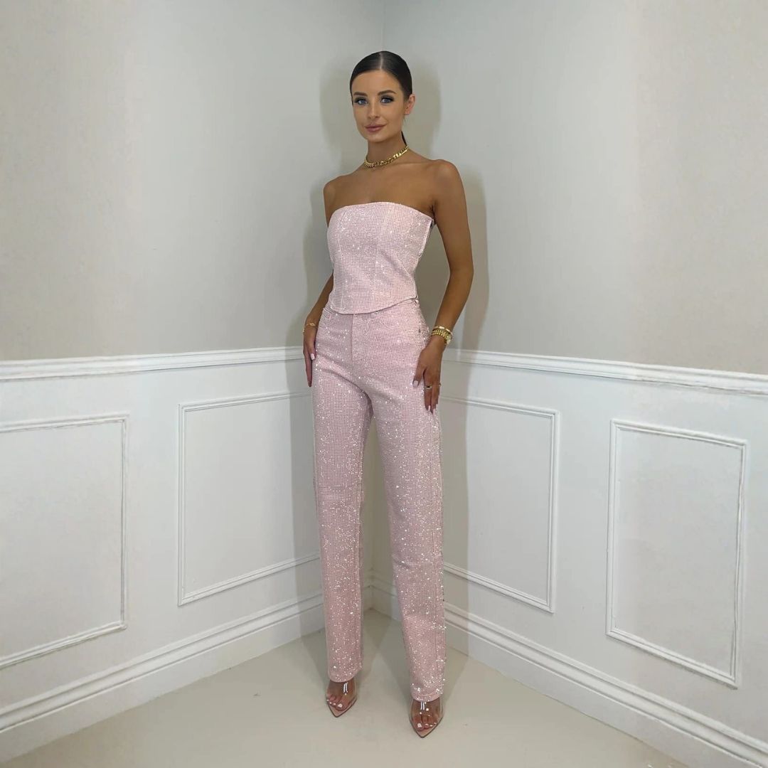 Ensemble Tube Étincelant Sans Bretelles Alice Tenue De Soirée Élégante Avec Fermeture Invisible