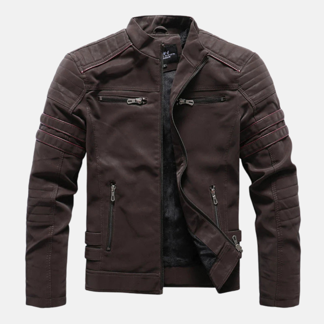 Veste Homme Premium En Faux Cuir Slim Fit Col Montant Panneaux Côtlés Longueur Sur Les Hanches