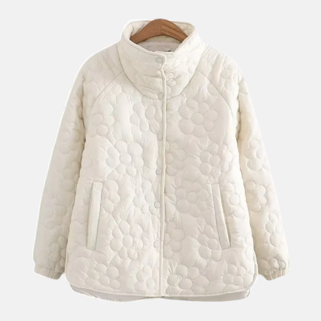 Veste Matelassée Femme Motif Floral Col Debout Coupe Décontractée Longueur À La Hanche