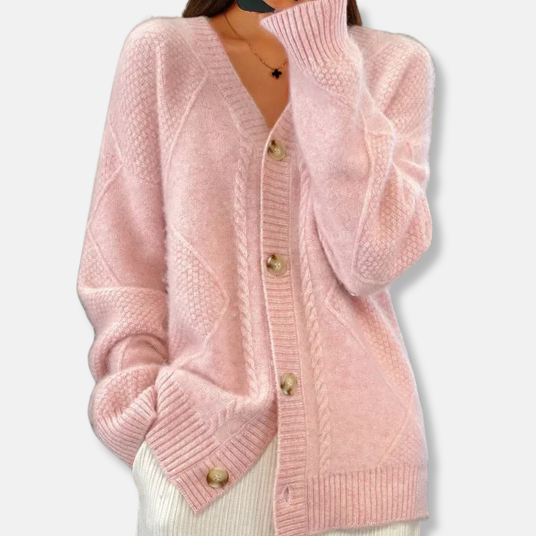 Cardigan Femme Coupe Décontractée En Maille Torsadée Bouton Devant Longueur Sur Les Hanches