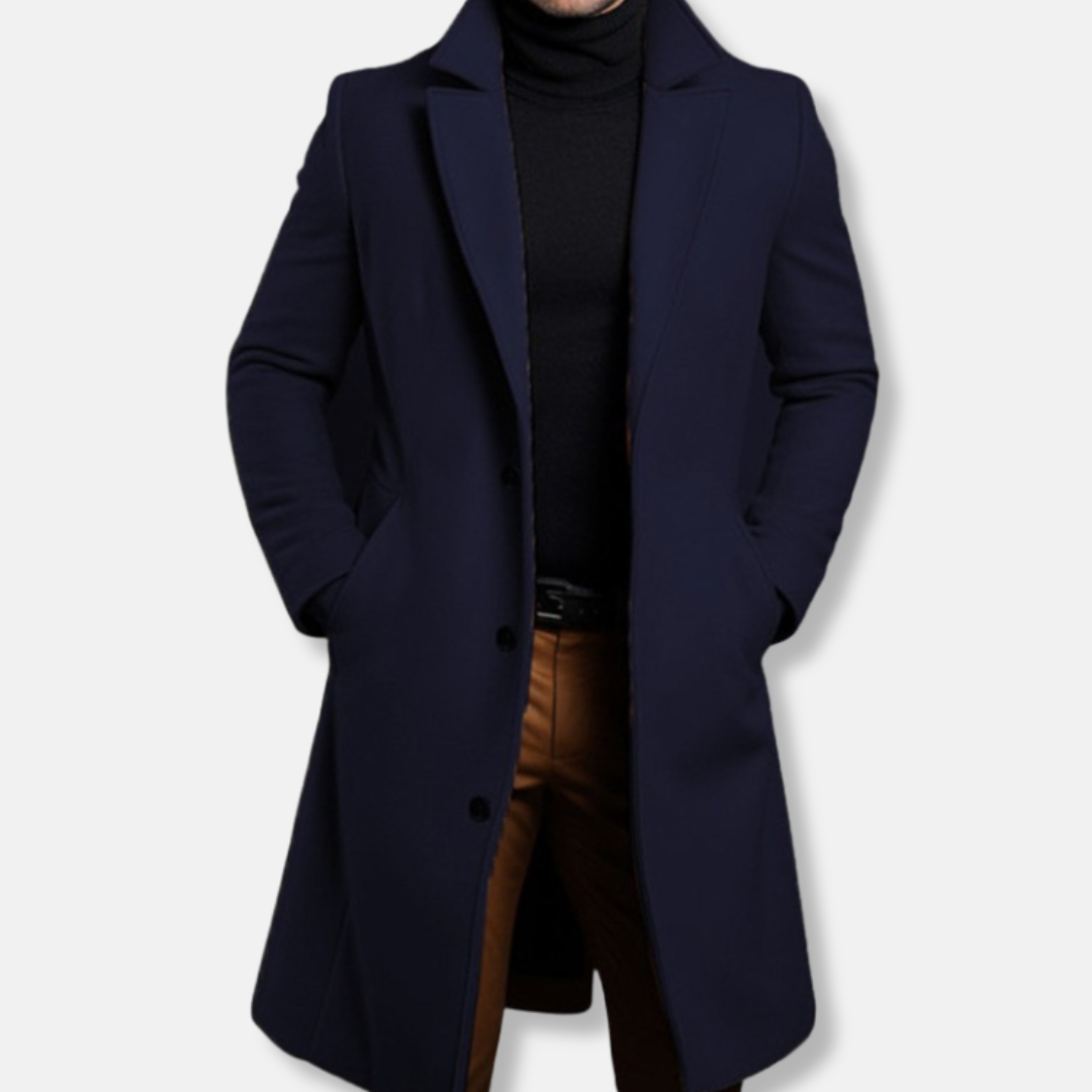 Trench Coat Homme Nordisk Flair Coupe Tailorée Mélange de Laine Longueur Genou à Simple Boutonnage